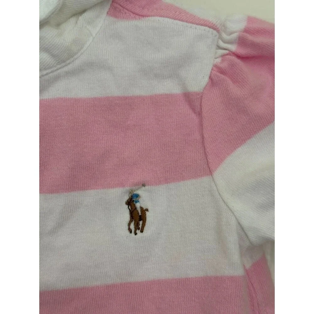 Ralph Lauren Baby Girls Pink White Striped Polo Dress 9M Ruffle Cotton